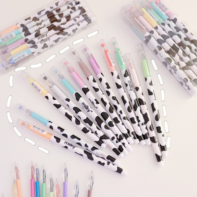 12pcs Kwaii Milk Cow Colorful Gel Pens Japanese Stationery Diamond